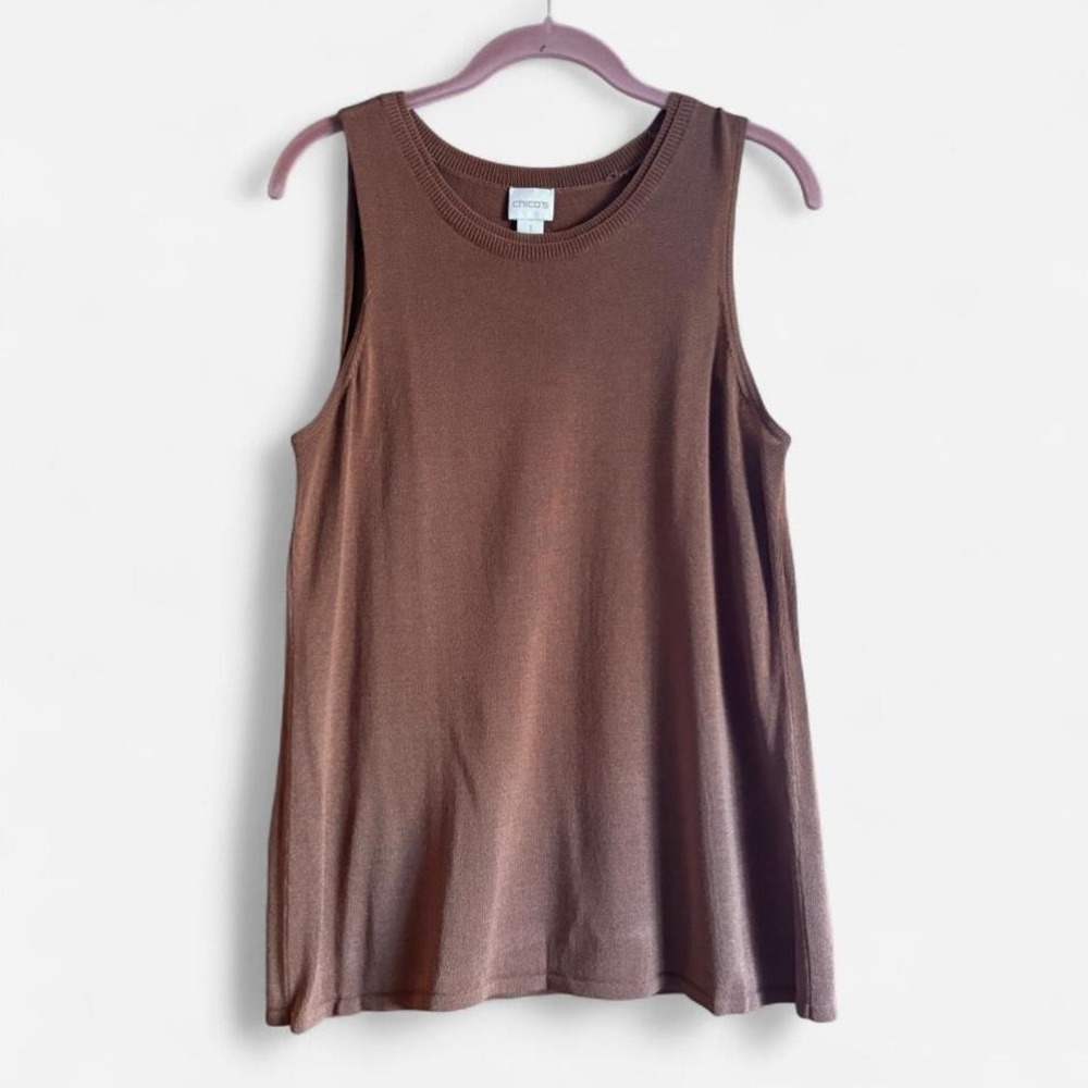 Chico's Bronze Metallic Tank Shell Drapey Longline Knit Women's 1 S M Sleeveless